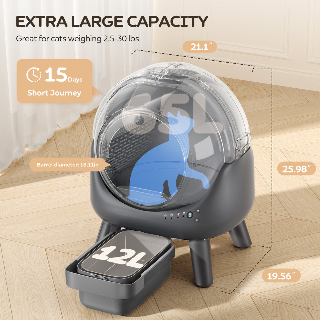 Automatic Litter Box, Self Cleaning Litter Box，Gray