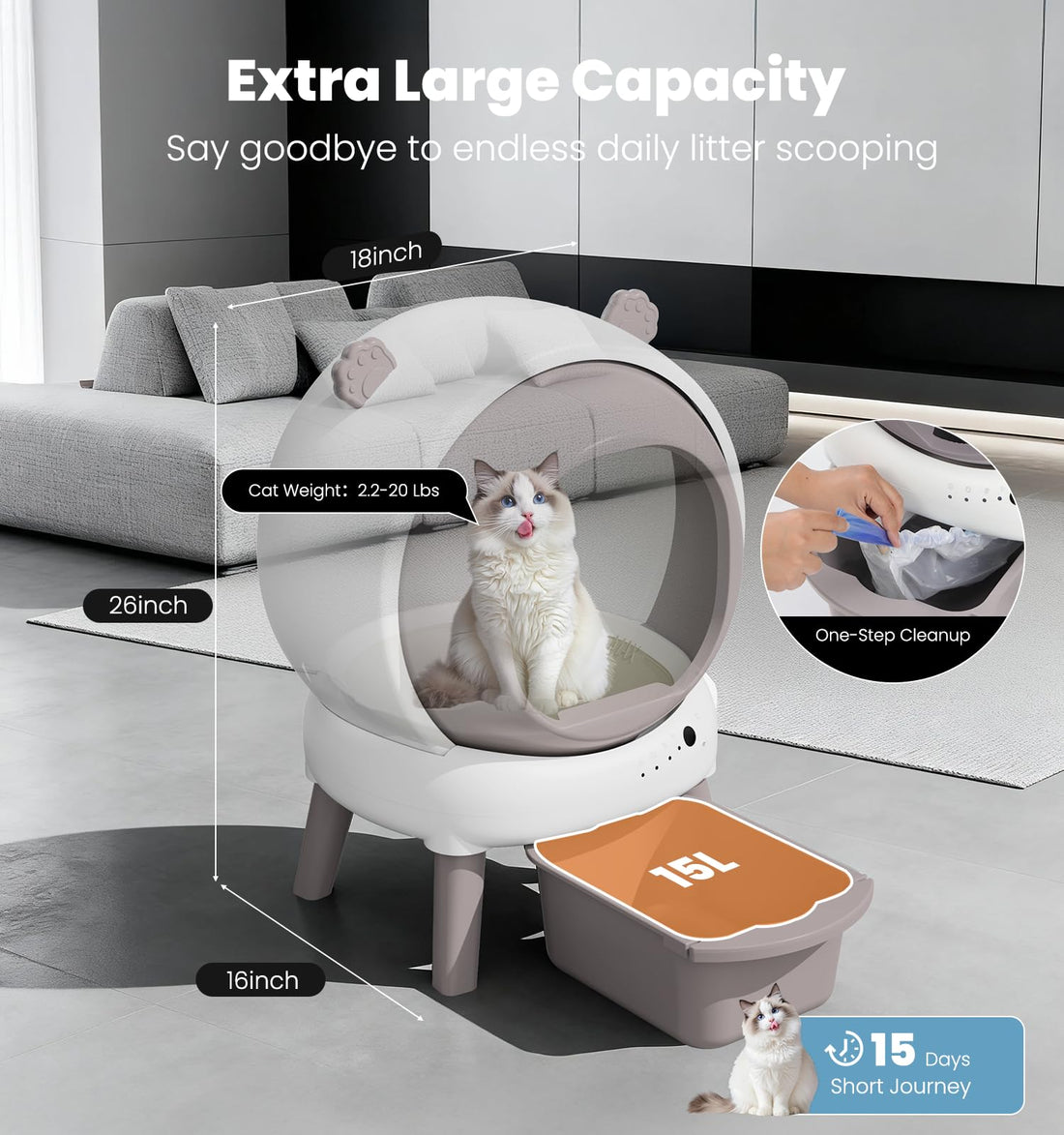 Cute Ears Series-Self Cleaning Litter Box,Pink